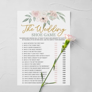 PRINTED Beige Floral Wedding Bridal Shower Game | Bride or Groom | The Wedding Shoe Game | Mix and Match | Printed | Game Card