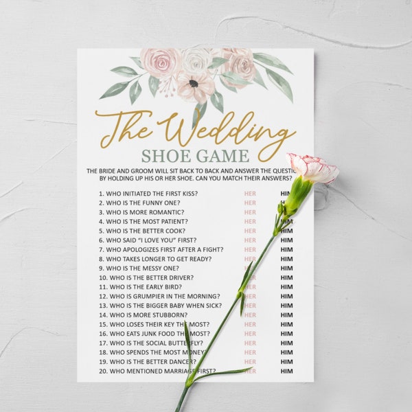 PRINTED Beige Floral Wedding Bridal Shower Game | Bride or Groom | The Wedding Shoe Game | Mix and Match | Printed | Game Card