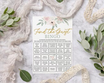 Beige Floral Bridal Shower Bingo Game | Beige Printed Cards