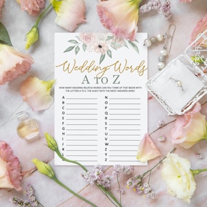 Juego de ducha nupcial de boda floral beige IMPRESO / Novia o novio / El juego de palabras de boda / Mezclar y combinar / Impreso / Tarjeta de juego