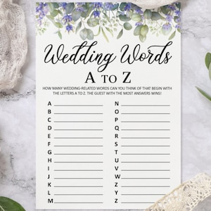 Juego de ducha nupcial de boda floral IMPRESO / Novia o novio / El juego de palabras de boda / Mezclar y combinar / Impreso / Tarjeta de juego