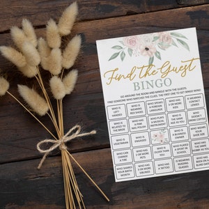 Juego de ducha nupcial de boda floral beige IMPRESO / Novia o novio / Bingo / Mezclar y combinar / Impreso / Tarjeta de juego