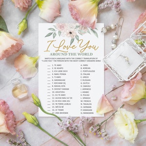 PRINTED Beige Floral Wedding Bridal Shower Gioco / Sposa o Sposo / Ti amo in tutto il mondo / Mix and Match / Stampato / Carta di gioco