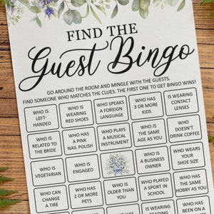 Jeu de douche nuptiale de mariage d'eucalyptus IMPRIMÉ | Mariée ou marié | Bingo | Mélanger et assortir | Imprimé | Carte de jeu