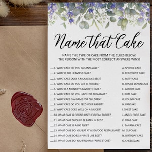 Jeu de douche nuptiale de mariage floral IMPRIMÉ | Mariée ou marié | Nommez ce gâteau | Mélanger et assortir | Imprimé | Carte de jeu