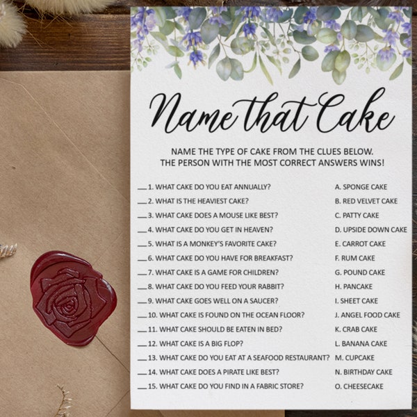 PRINTED Floral Wedding Bridal Shower Game | Bride or Groom | Name That Cake | Mix and Match | Printed | Game Card