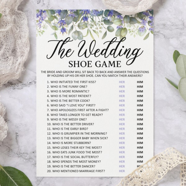 PRINTED Floral Wedding Bridal Shower Game | Bride or Groom | The Wedding Shoe Game | Mix and Match | Printed | Game Card