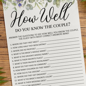 Jeu de douche nuptiale de mariage floral IMPRIMÉ | Mariée ou marié | Connaissez-vous bien le couple | Mélanger et assortir | Imprimé | Carte de jeu