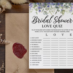 Juego de despedida de soltera de boda floral IMPRESO / Novia o novio / Cuestionario de amor / Mezclar y combinar / Impreso / Tarjeta de juego