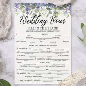 Jeu de douche nuptiale de mariage floral IMPRIMÉ | Mariée ou marié | Rédigez les vœux de mariage de la mariée | Mélanger et assortir | Imprimé | Carte de jeu