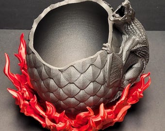3D-geprinte drakeneierplanter of -kom met klimmende draak | Basis vuurschaal | Fantasie woondecoratie en cadeau | Niet storen, TTRPG, Geek & Gamer Decor