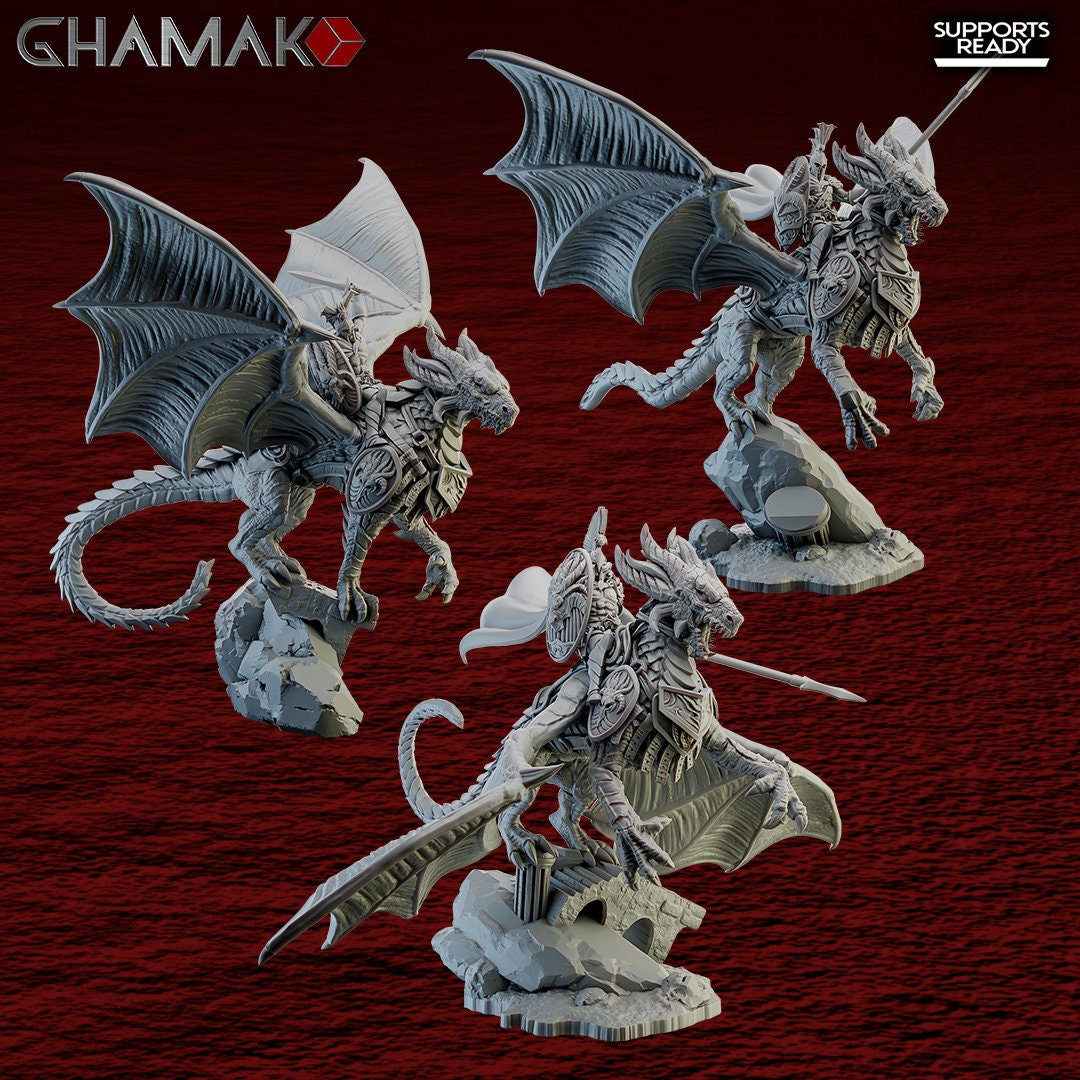 Spartancast Dragon Riders  | Ghamak | 3D Printed | 28mm | Wargaming | Fantasy Wargaming Proxy | Dragon Rider Cast