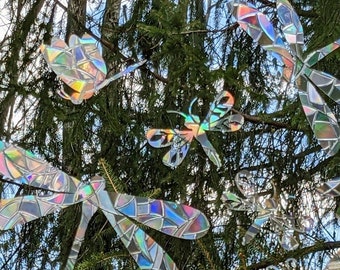 Dragonfly Window Clings~Set of 13~Prevent Bird Strikes~Static Cling No Residue~Prism Suncatcher~Spring Summer Dragonfly Decal~Rainbow Maker