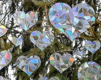 Heart Window Clings~Set of 22~Prism Rainbow Makers~Prevent Bird Strikes~Static Cling No Residue~Love Window Decoration~Valentine Suncatchers