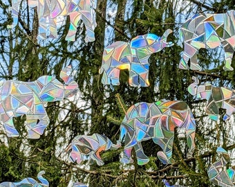 Elephant Prism Window Clings~Set of 12~Help Prevent Bird Strikes~No Residue Static Cling Suncatcher~Rainbow Makers~Window Decorations