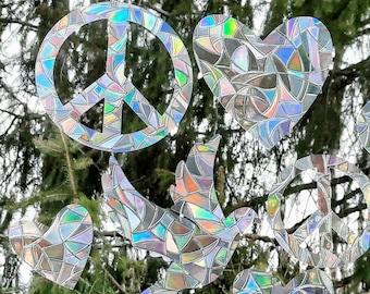 Woodstock Prism Window Clings~Set of 10~Prevent Bird Strikes~Static Cling No Residue~Peace Love Music~Hippie Rainbow Maker Suncatchers