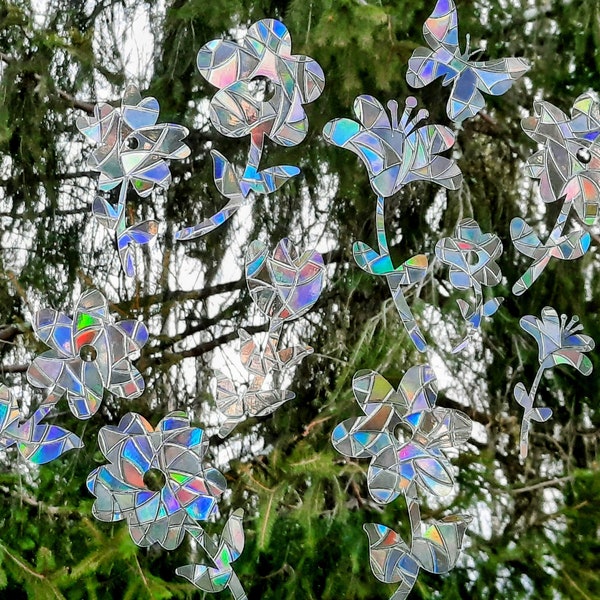 Spring Flowers Prism Window Clings~Set of 10~Helps Prevent Bird Strikes~Static Cling Suncatcher~No Residue~Rainbow Maker Window Decoration