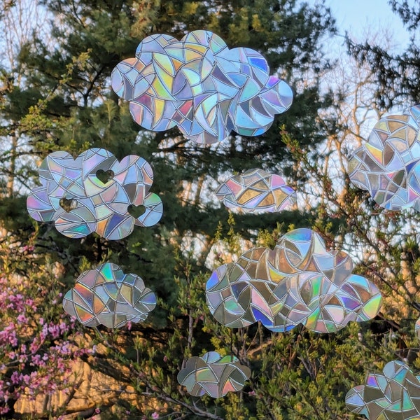 Cloud Window Clings~Set of 9~Bird Strike Prevention Decals~Static Cling No Residue~Clouds Prism Suncatchers~Rainbow Sky Window Decorations