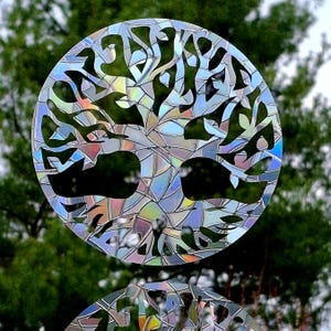 Tree of Life Window Clings~Set of 4~Bird Strike Prevention~Static Cling No Residue Window Decoration~Anti-Collision Prism Suncatchers