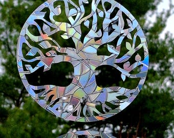Tree of Life Window Clings~Set of 4~Bird Strike Prevention~Static Cling No Residue Window Decoration~Anti-Collision Prism Suncatchers