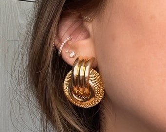 Large Gold Knot Earrings, Chunky Mini Knot Hoops, Big Bold Statement Earrings for Women, Oversized Studs, Statement Jewelry for Her