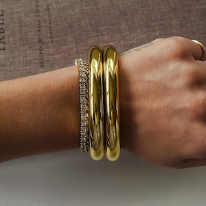 Gold Bracelet Bangle, Chunky Gold Bangle Bracelet, Big Stacking Bracelet for Her, Thick Bangles for Women, Gold Silver Stackable Bangle