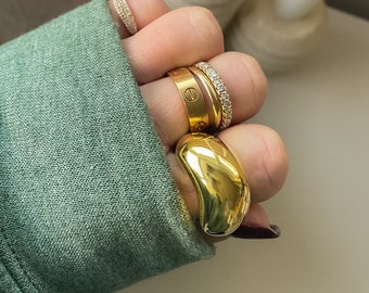 Large Gold Vermeil Dome Ring, Gold Irregular Cocktail Ring, Statement Ring, Sterling Silver High Shine Ring, Chunky Jewelry for Her