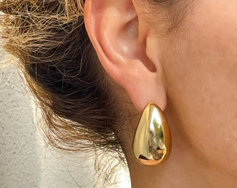 Gold Tear Drop Earring, Water Drop Earring, Gold Silver Statement Jewelry for Her, Chunky Trendy Gold Earrings, Big Bold Earrings for Women