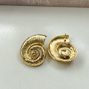 Big Nautilus Shell Earrings Gold, Large Silver Stud Earrings, Oversized Conch Earring, Seashell Drop Earrings, Statement Jewelry for Women image 10