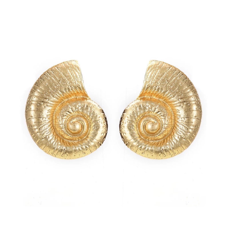 Big Nautilus Shell Earrings Gold, Large Silver Stud Earrings, Oversized Conch Earring, Seashell Drop Earrings, Statement Jewelry for Women image 4