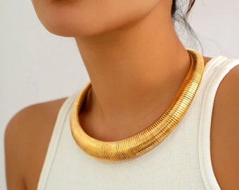 Chunky Twisted Torque Necklace, Gold Silver Choker, Large Statement Necklace, Collar Necklace, Statement Jewelry, Thick Choker Gold