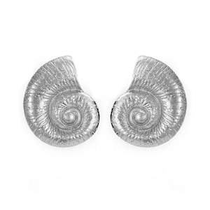 Big Nautilus Shell Earrings Gold, Large Silver Stud Earrings, Oversized Conch Earring, Seashell Drop Earrings, Statement Jewelry for Women image 7