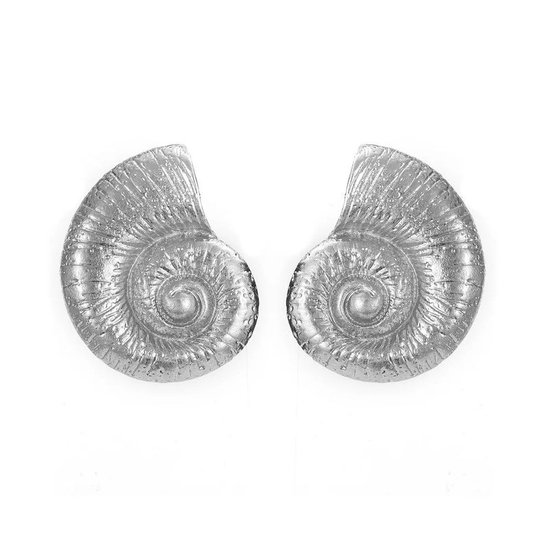 Big Nautilus Shell Earrings Gold, Large Silver Stud Earrings, Oversized Conch Earring, Seashell Drop Earrings, Statement Jewelry for Women image 7