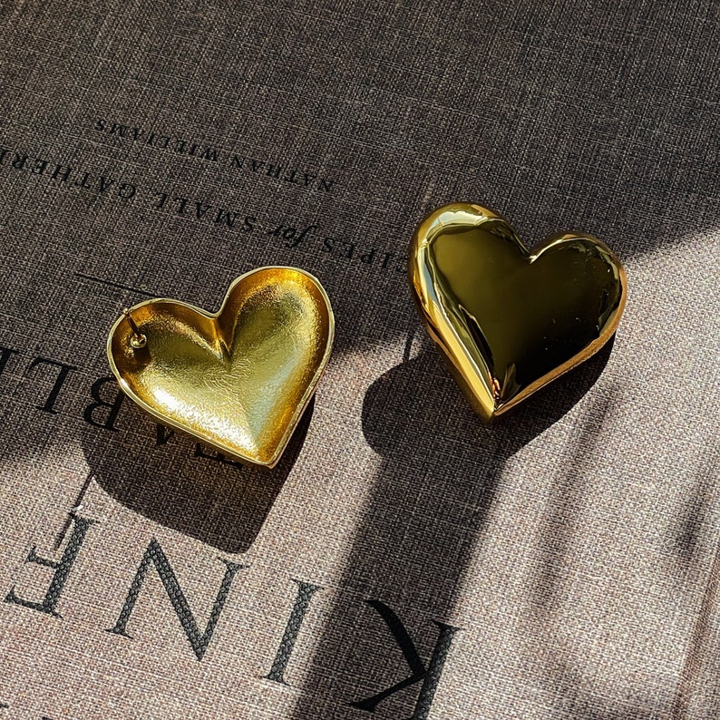 Large Puffy Heart Earrings, Big 18K Gold Silver Drop Heart Earrings for Women, Chunky Puffy Heart Earrings for Her, Romantic Heart Jewelry image 8