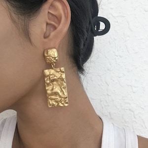 Extra Large Hammered Earrings Gold, Big Drop Earrings Silver for Women, Large Statement Earrings, Bold Jewelry, Modern Jewelry for Her
