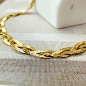 Gold Braided Collar Necklace, Big Gold Twisted Herringbone Necklace, Vintage Necklace, 90s Jewelry for Women, Chunky Choker, Gift for Her image 7