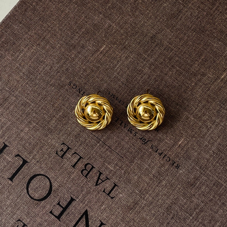 Chunky Vintage Round Studs, Big Circle Studs, Statement Earrings for Her, Oversized Earrings for Women, 80s Earrings, Statement Jewelry image 3
