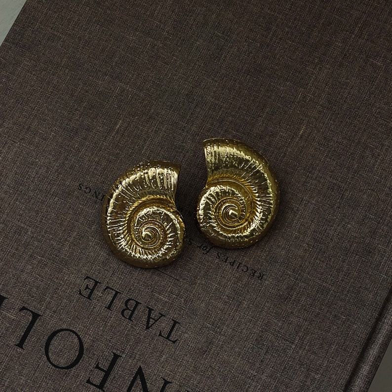Big Nautilus Shell Earrings Gold, Large Silver Stud Earrings, Oversized Conch Earring, Seashell Drop Earrings, Statement Jewelry for Women image 8