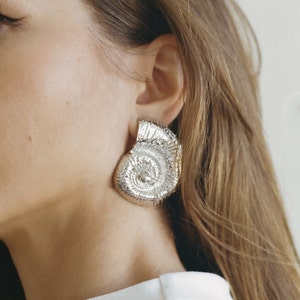 Big Nautilus Shell Earrings Gold, Large Silver Stud Earrings, Oversized Conch Earring, Seashell Drop Earrings, Statement Jewelry for Women image 5