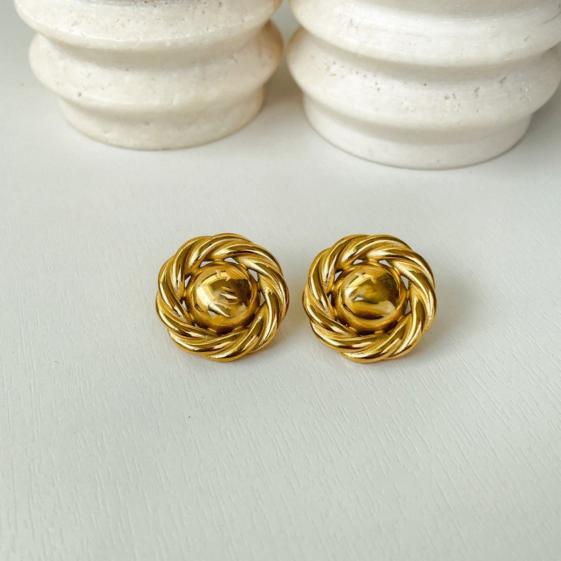 Chunky Vintage Round Studs, Big Circle Studs, Statement Earrings for Her, Oversized Earrings for Women, 80s Earrings, Statement Jewelry image 2