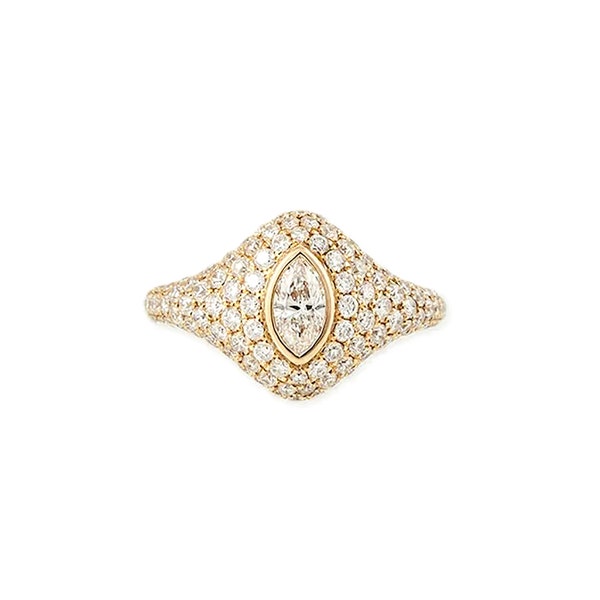 Pave Gold Vermeil Signet Ring, Womens CZ Pinky Ring, Sterling Silver Signet Ring,Gold Vermeil Dainty Jewelry, Minimalist Jewelry