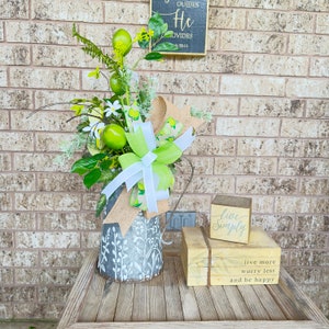 Lime Floral Planter: Handmade Tabletop or Wall Decor