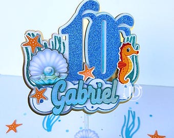 Adorno para pastel con temática oceánica, fiesta de verano, decoración estilo playa