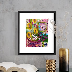 Abstract mixed-media painting on paper, affordable art, home decor, office decor