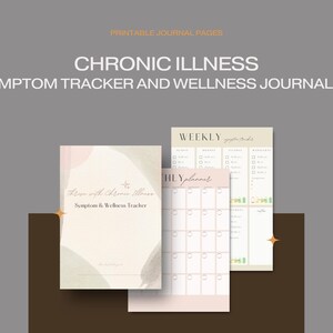 May include: A collection of printable journal pages for tracking symptoms and wellness. The design includes a cover with abstract watercolor shapes and the text "Symptom & Wellness Tracker". Additional pages include a weekly and daily planner.