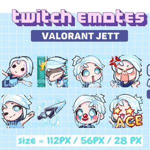 Jett Valorant, Jett Valorant Twitch Emotes,Jett Valorant Discord Emotes, Jett Valorant Emotes Pack, Jett Valorant Emotes For Streamer, 8PACK