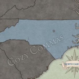 North Carolina Parchment Style Map - Fantasy/Nautical