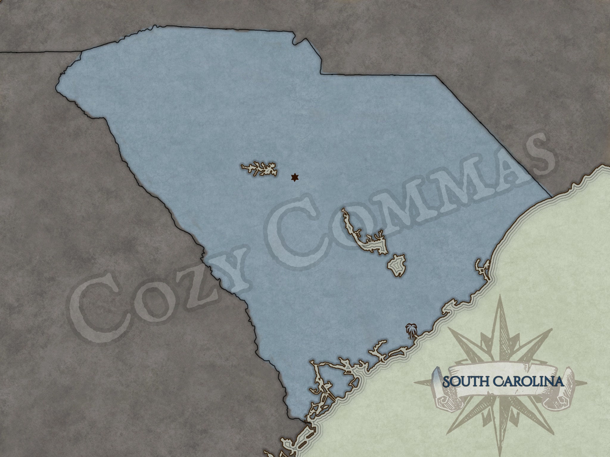 South Carolina Parchment Map Fantasy/nautical Etsy