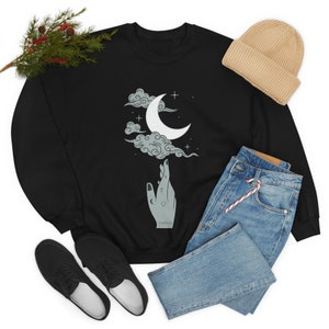 Moon Sweatshirt, Goth Sweatshirt, Hand and Moon Sweatshirt, Gift for Massage Therapist, Witchy Sweatshirt