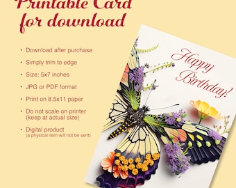 Butterfly with flowers 5"x7" Digital Birthday Card